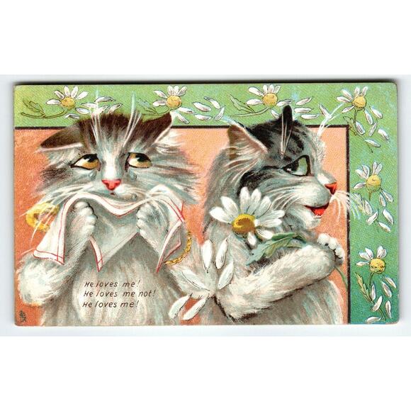 Humorous Cats Tuck Series 122 M. Boulanger Romantic Lovers Kittens Flowers 1908 - Picture 1 of 2